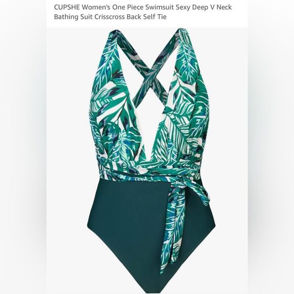 One Piece Deep V-neck Crisscross self tie Swimsuit - Picture 2 of 11